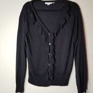 Black Sweater Cardigan with Ruffles